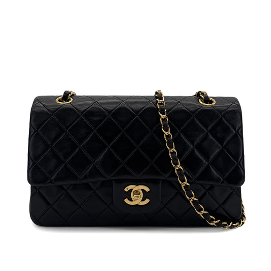 CHANEL VINTAGE CLASSIC FLAP MEDIUM CHAIN SHOULDER BAG BLACK LAMB SKIN 90287099