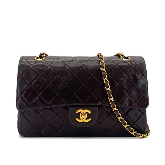 CHANEL VINTAGE CLASSIC FLAP MEDIUM CHAIN SHOULDER BAG BROWN LAMB SKIN 90287100