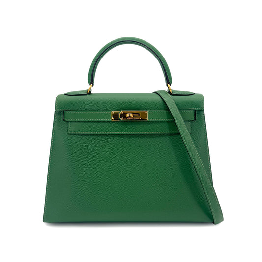HERMES KELLY 28 SELLIER GREEN COUCHEVEL HAND SHOULDER BAG 〇Y GHW 90287104