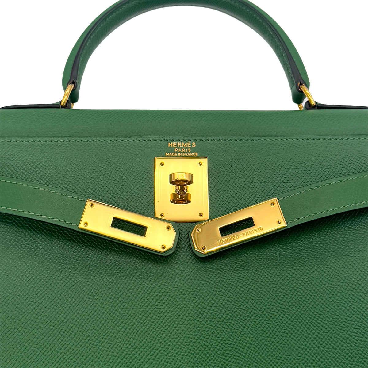 HERMES KELLY 28 SELLIER GREEN COUCHEVEL HAND SHOULDER BAG 〇Y GHW 90287104