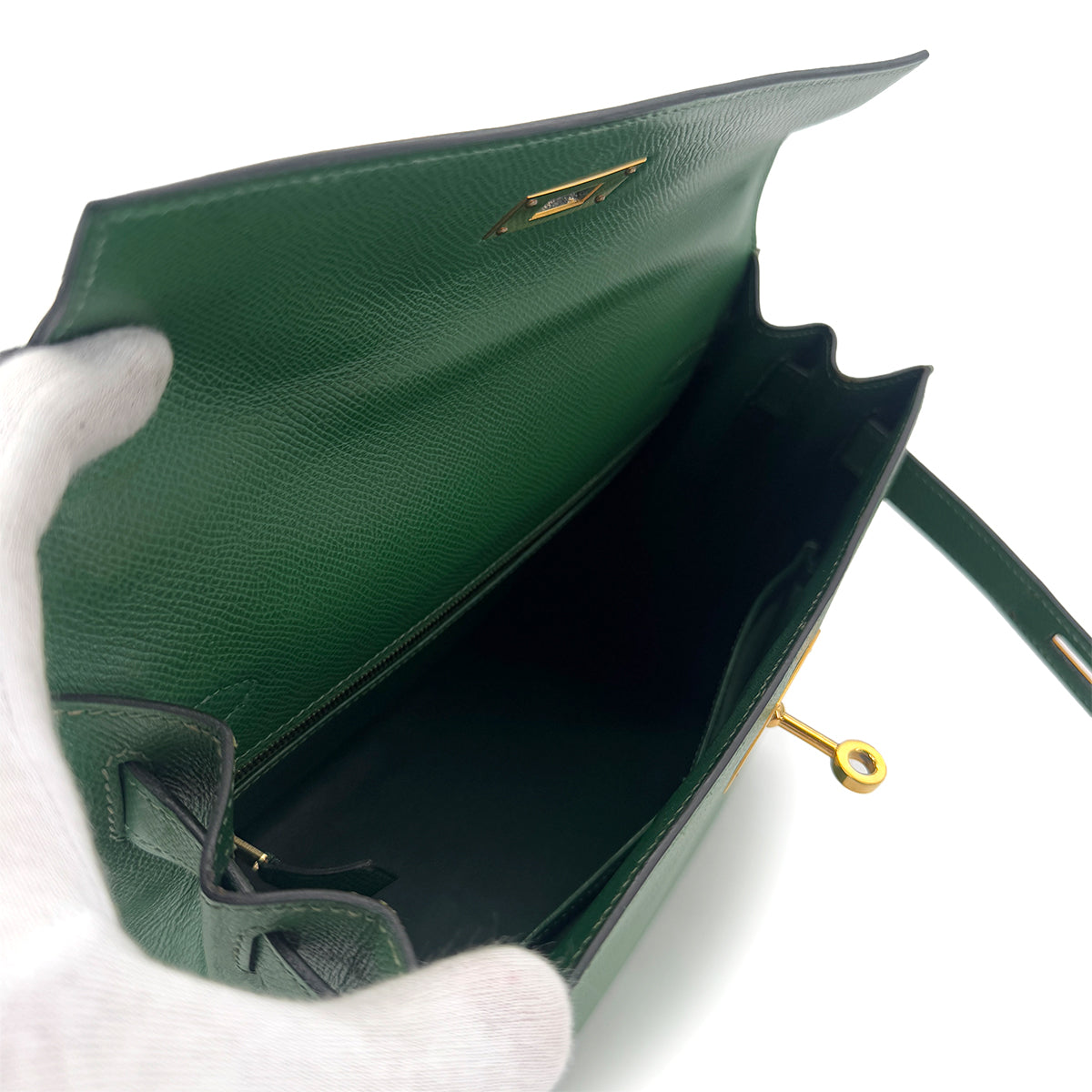 HERMES KELLY 28 SELLIER GREEN COUCHEVEL HAND SHOULDER BAG 〇Y GHW 90287104