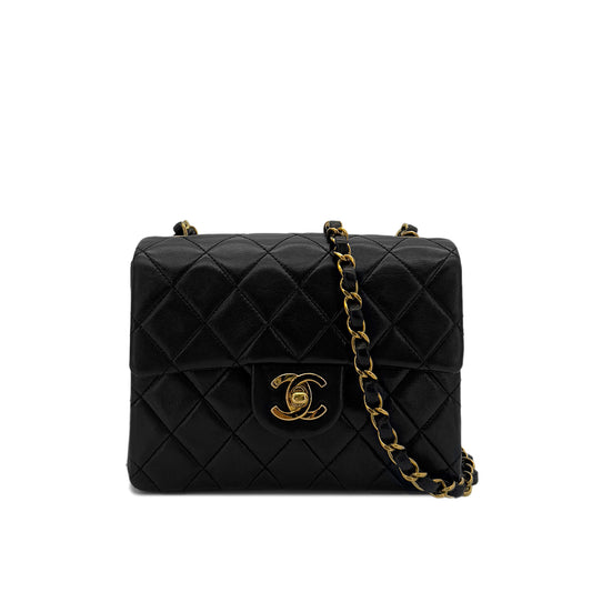 CHANEL VINTAGE MINI SQUARE 17 CHAIN SHOULDER BAG BLACK LAMB SKIN 90287105