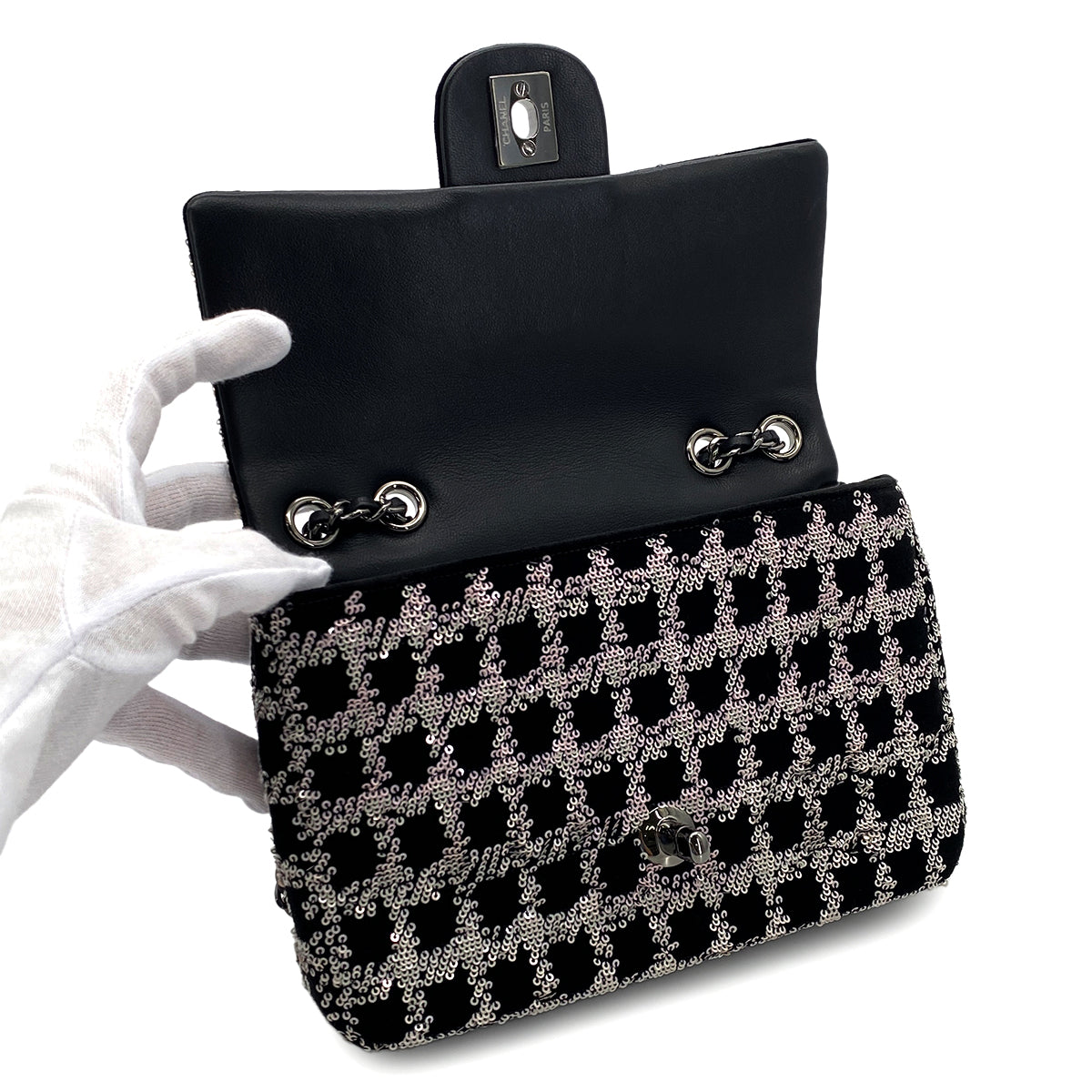 CHANEL CHAIN SHOULDER BAG BLACK VELOR SEQUINS 90287108