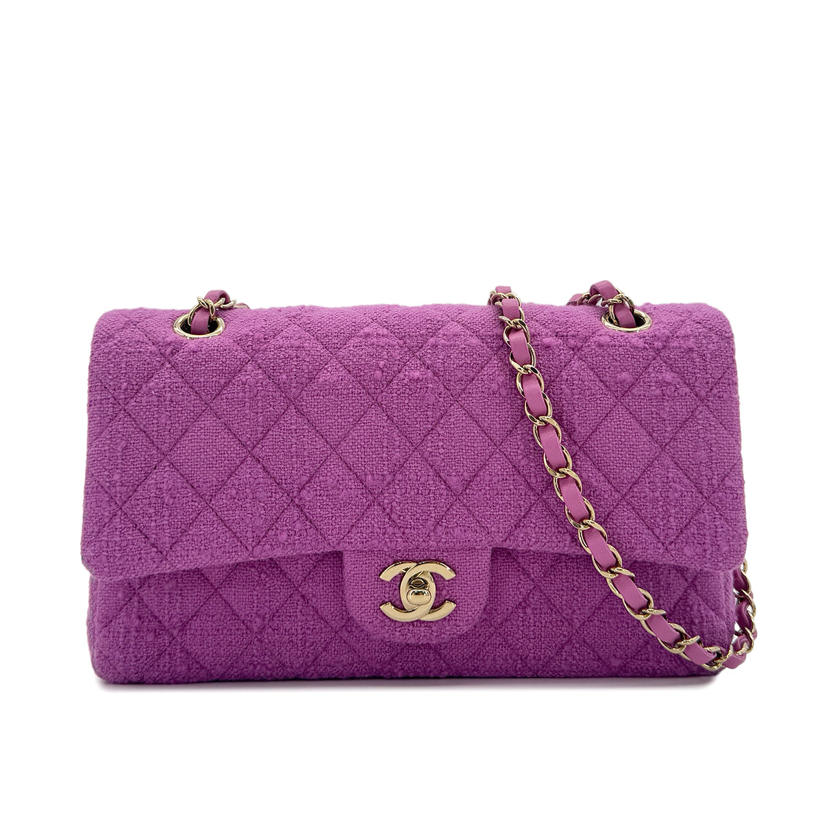 CHANEL MATELASSE CHAIN SHOULDER BAG PURPLE TWEED 90287109
