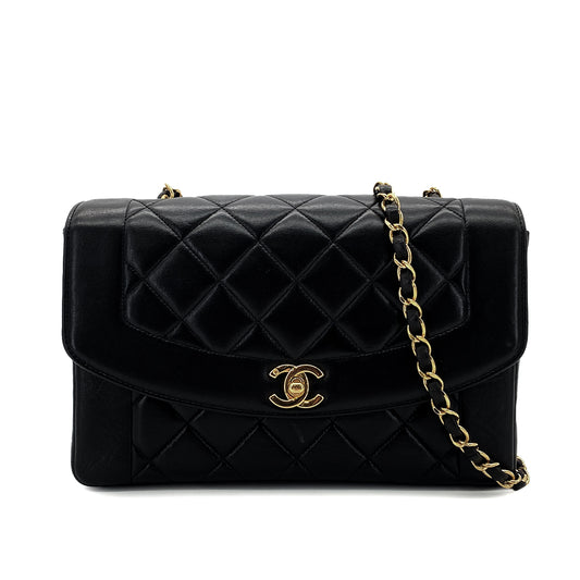 CHANEL VINTAGE DIANA MEDIUM CHAIN SHOULDER BAG BLACK LAMB SKIN 90287210