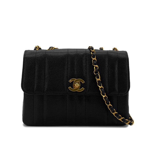 CHANEL VINTAGE MADEMOISELLE CHAIN SHOULDER BAG BLACK CAVIAR SKIN 90287212