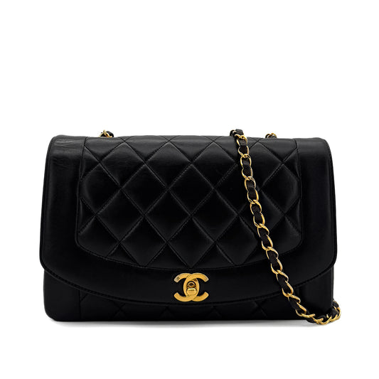 CHANEL VINTAGE DIANA MEDIUM CHAIN SHOULDER BAG BLACK LAMB SKIN 90287213