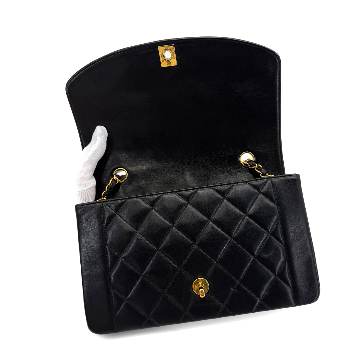 CHANEL VINTAGE DIANA MEDIUM CHAIN SHOULDER BAG BLACK LAMB SKIN 90287213