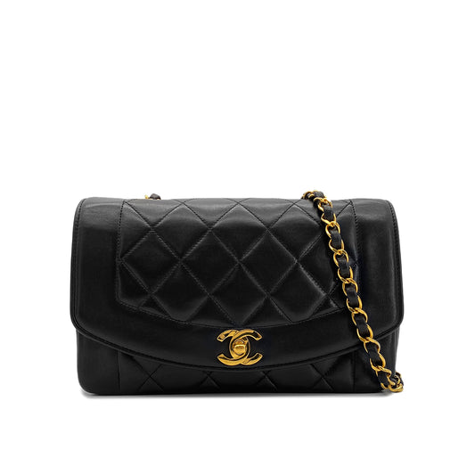 CHANEL VINTAGE DIANA SMALL CHAIN SHOULDER BAG BLACK LAMB SKIN 90287214