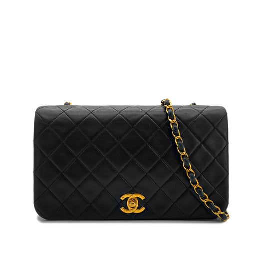 CHANEL VINTAGE FULL FLAP CHAIN SHOULDER BAG BLACK LAMB SKIN 90287215