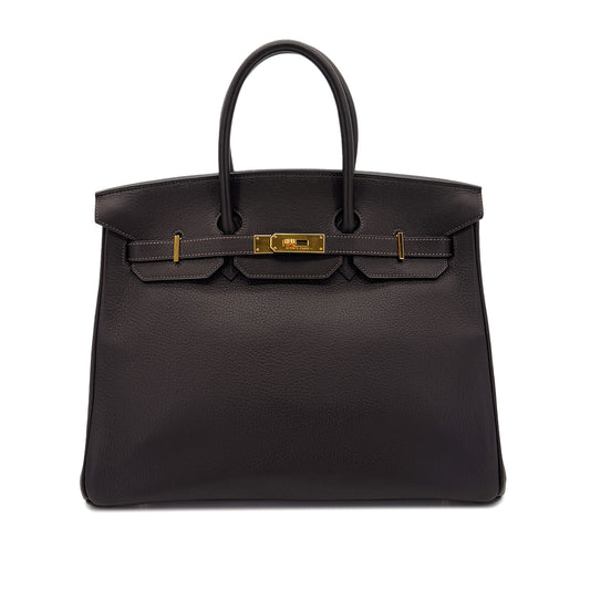 HERMES BIRKIN 35 EBENE TAURILLON CLEMENCE HAND BAG □E GHW 90287220
