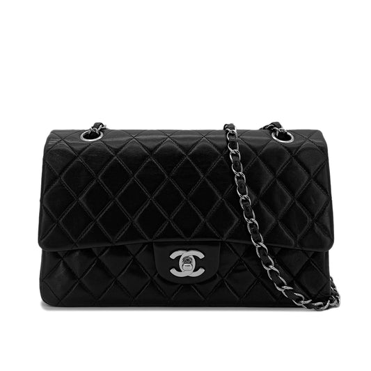 CHANEL VINTAGE CLASSIC FLAP MEDIUM CHAIN SHOULDER BAG BLACK LAMB SKIN 90287222