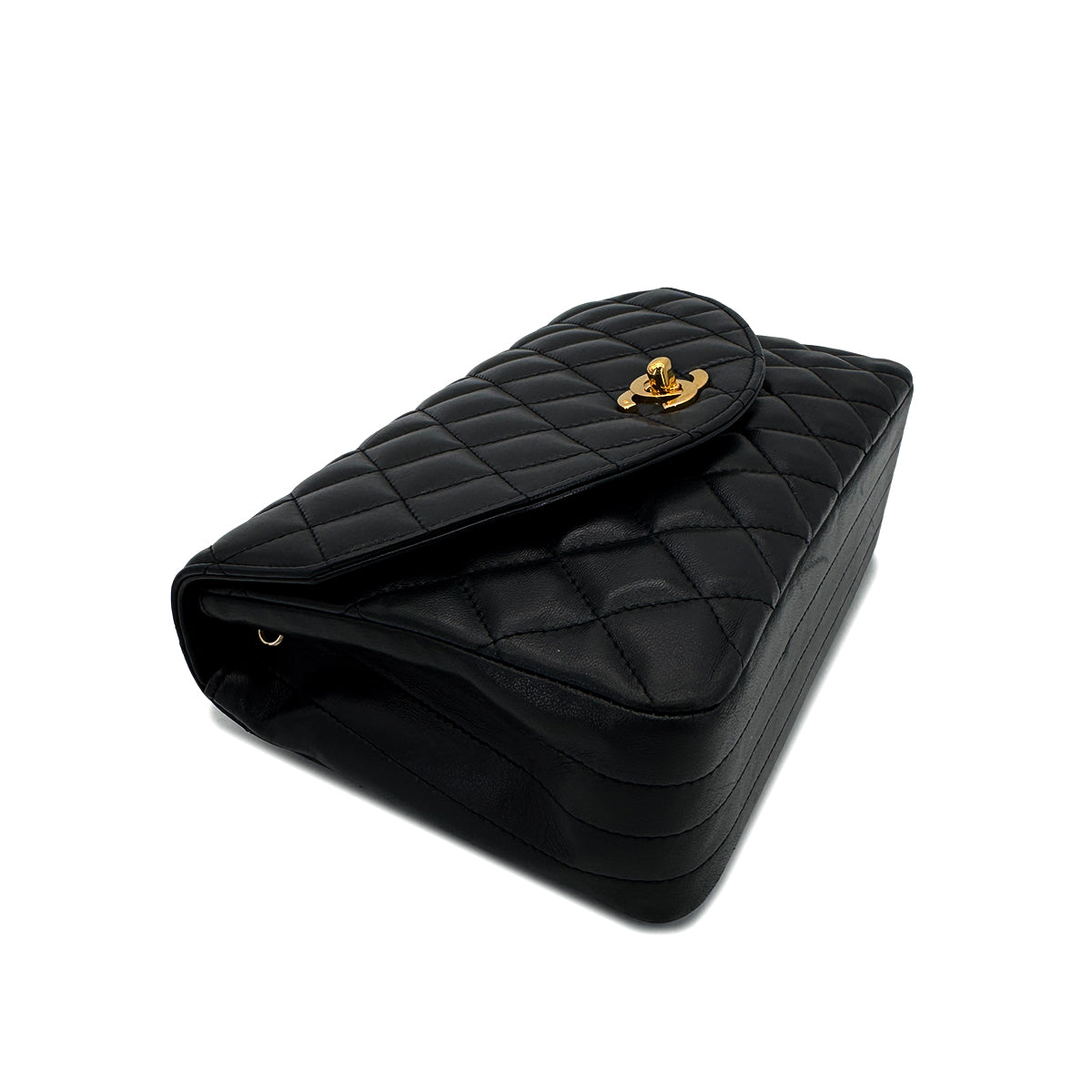 CHANEL VINTAGE MATELASSE HALF MOON CHAIN SHOULDER BAG BLACK LAMB SKIN 90287223