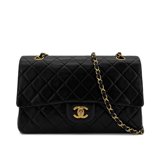 CHANEL VINTAGE CLASSIC FLAP MEDIUM CHAIN SHOULDER BAG BLACK LAMB SKIN 90287226