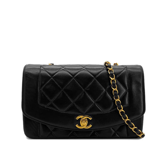 CHANEL VINTAGE DIANA SMALL CHAIN SHOULDER BAG BLACK LAMB SKIN 90287227