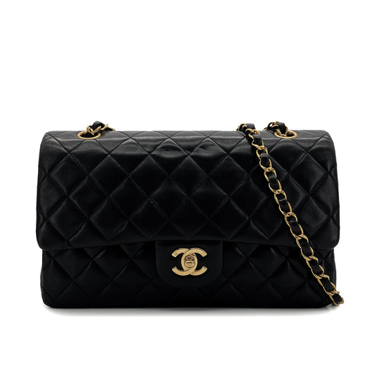 CHANEL VINTAGE CLASSIC FLAP MEDIUM CHAIN SHOULDER BAG BLACK LAMB SKIN 90287230