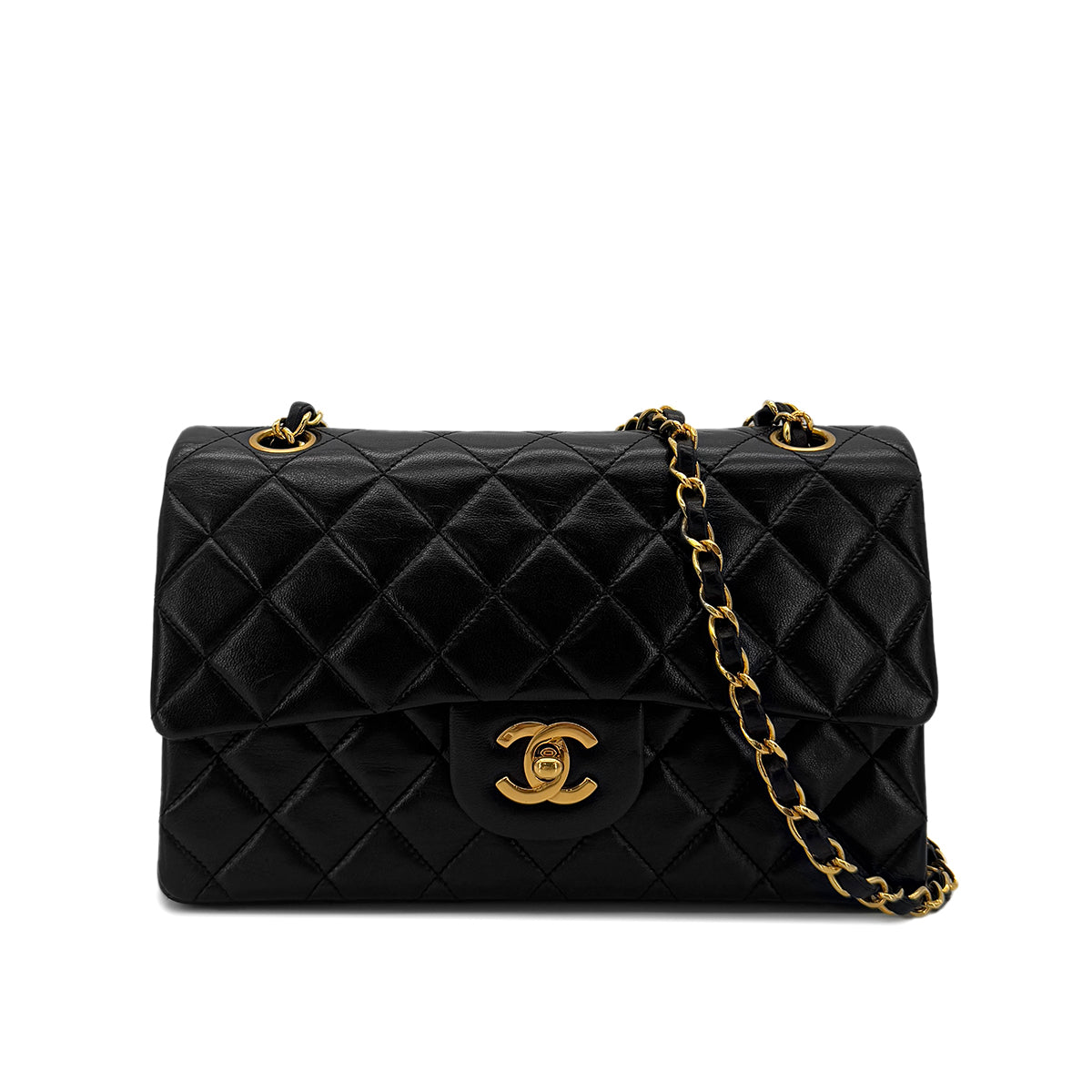 CHANEL VINTAGE CLASSIC FLAP SMALL CHAIN SHOULDER BAG BLACK LAMB SKIN 90287231