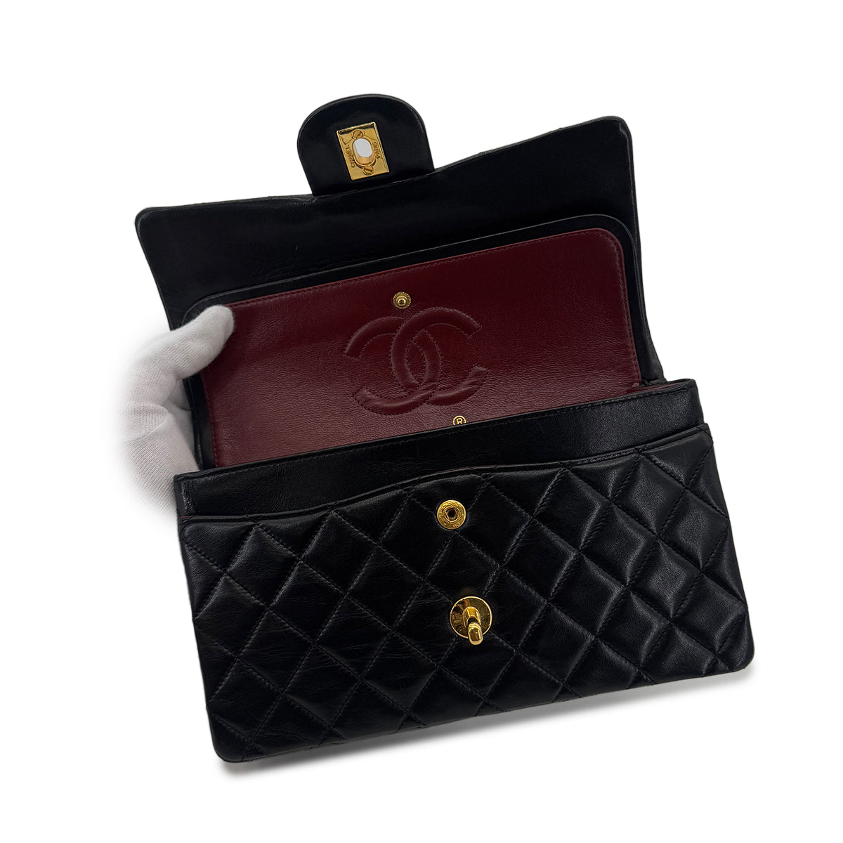 CHANEL VINTAGE CLASSIC FLAP SMALL CHAIN SHOULDER BAG BLACK LAMB SKIN 90287231