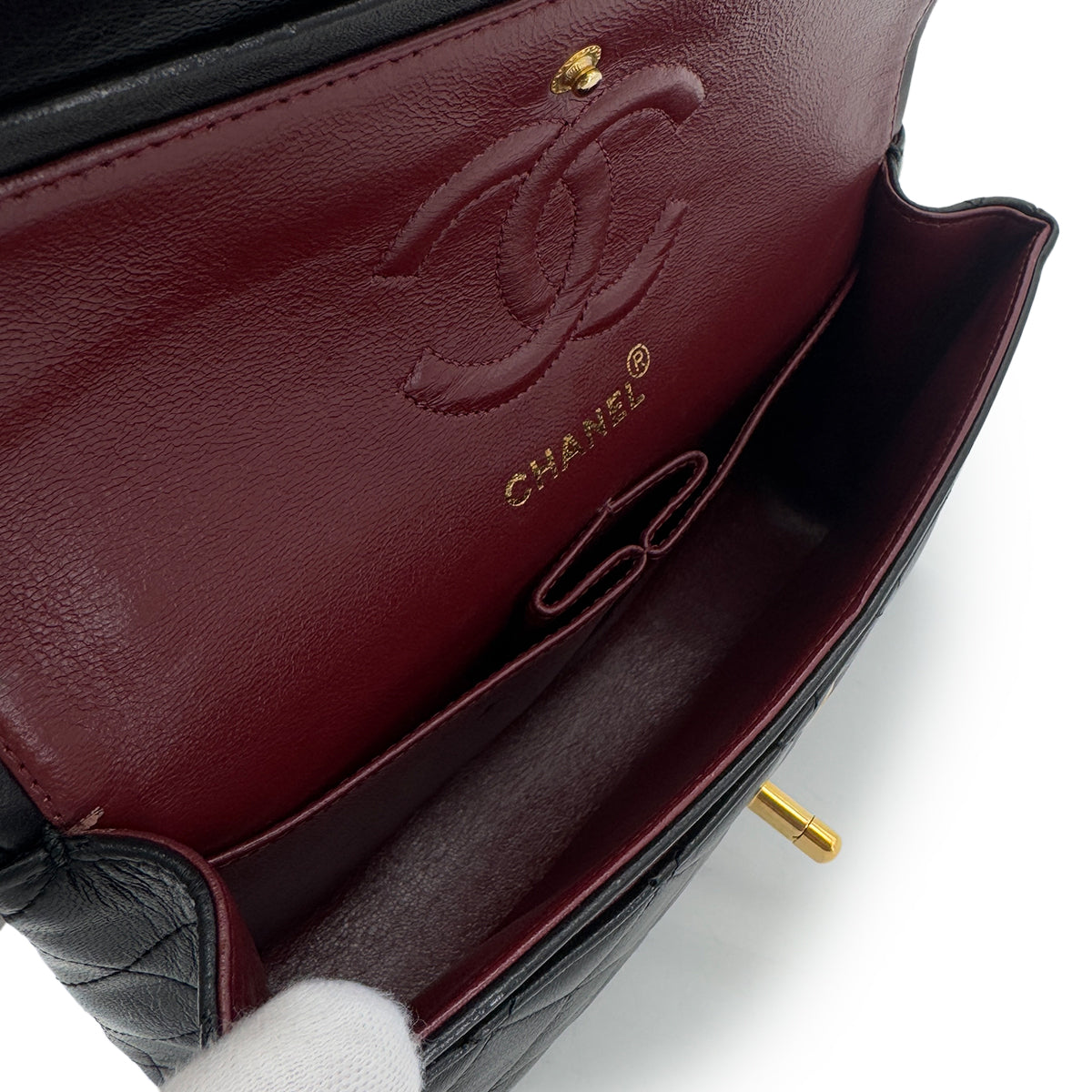 CHANEL VINTAGE CLASSIC FLAP SMALL CHAIN SHOULDER BAG BLACK LAMB SKIN 90287231