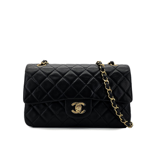 CHANEL VINTAGE CLASSIC FLAP SMALL CHAIN SHOULDER BAG BLACK LAMB SKIN 90287232