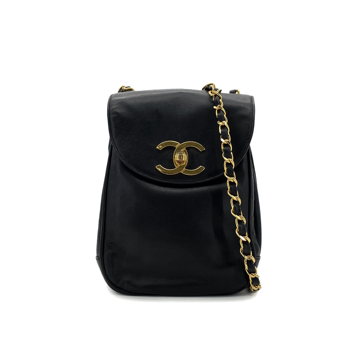 CHANEL VINTAGE CHAIN SHOULDER BAG BLACK LAMB SKIN 90287233