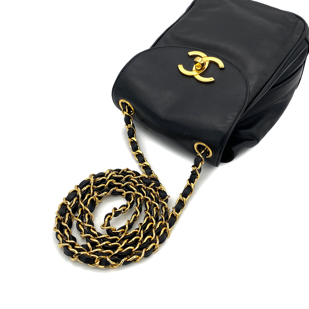 CHANEL VINTAGE CHAIN SHOULDER BAG BLACK LAMB SKIN 90287233
