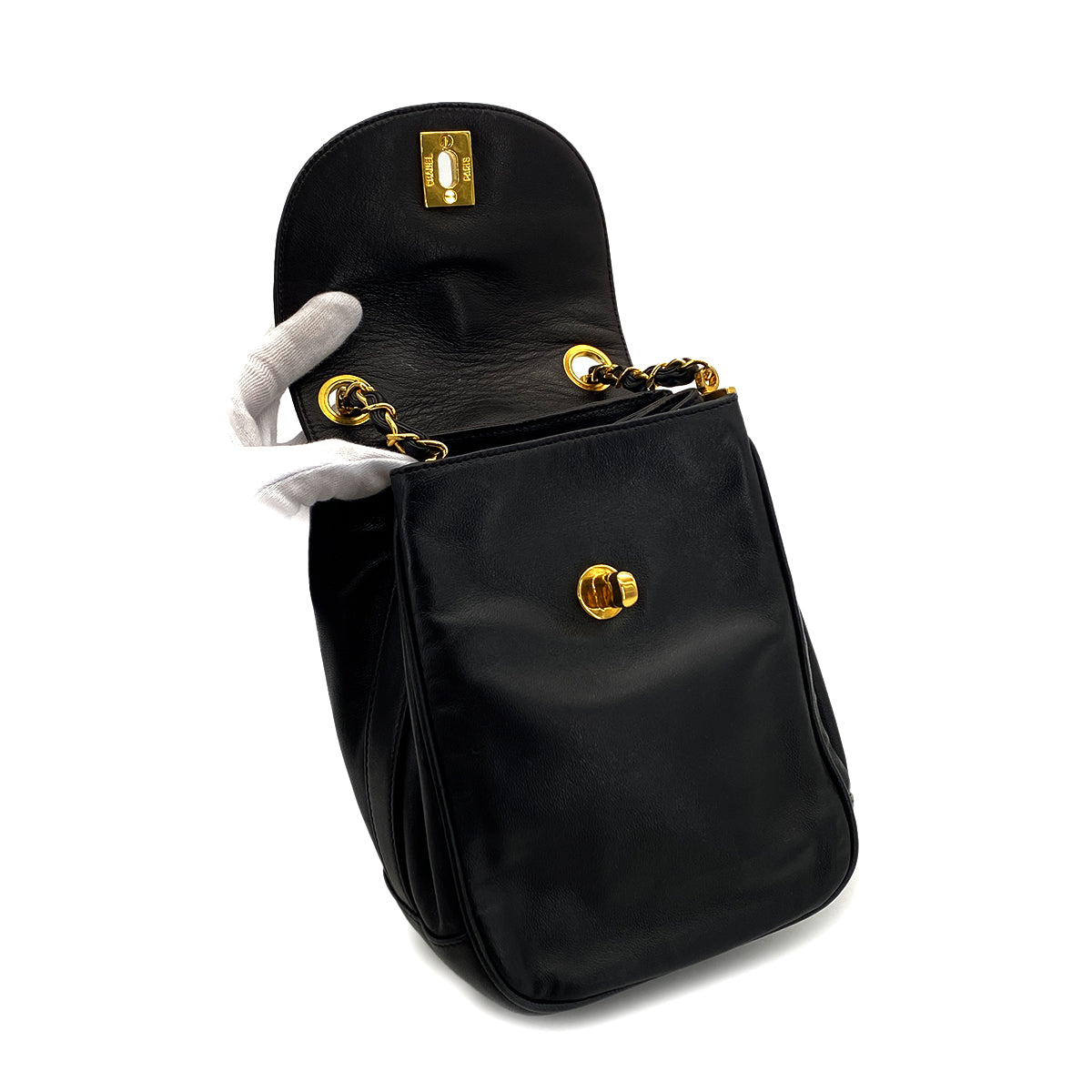 CHANEL VINTAGE CHAIN SHOULDER BAG BLACK LAMB SKIN 90287233