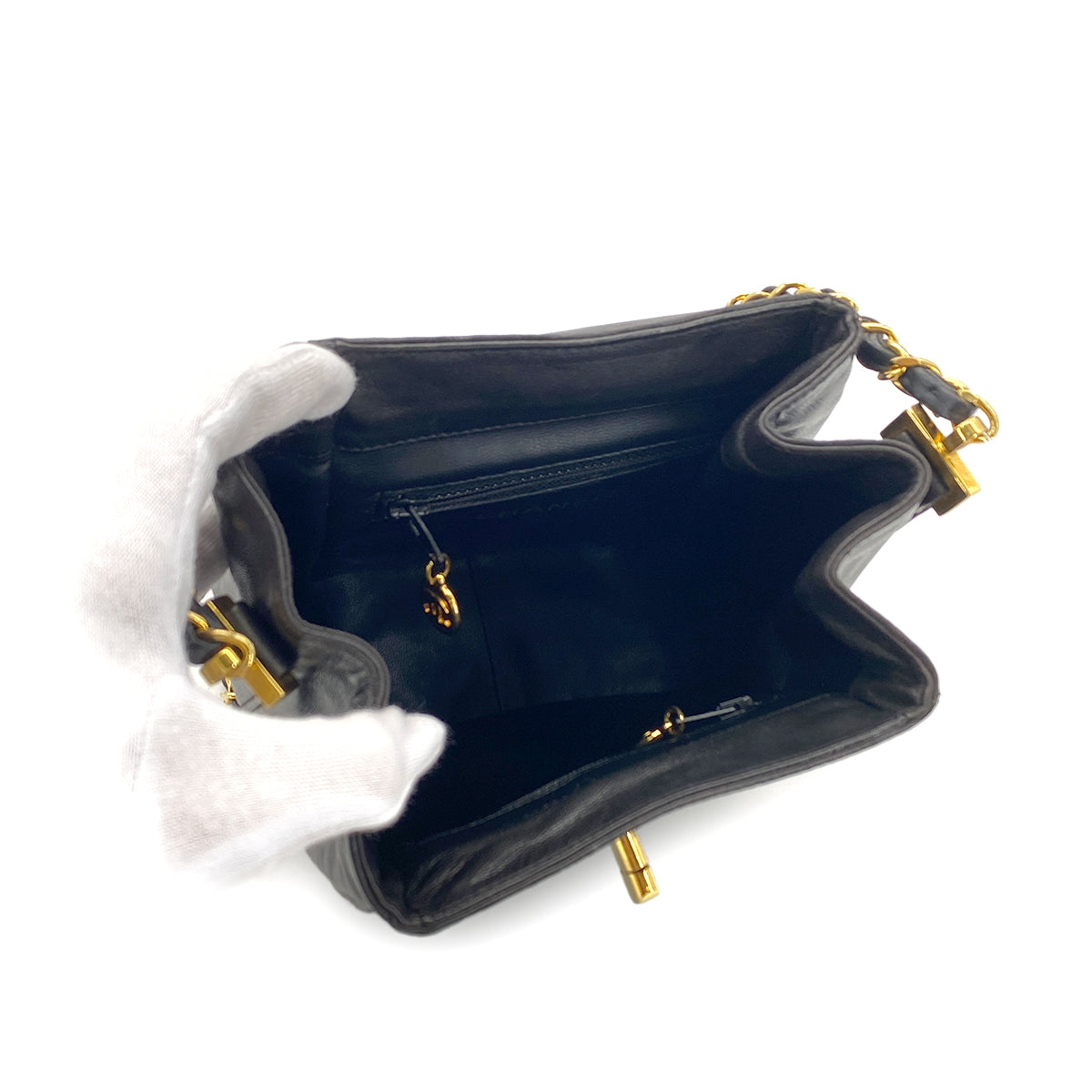 CHANEL VINTAGE CHAIN SHOULDER BAG BLACK LAMB SKIN 90287233