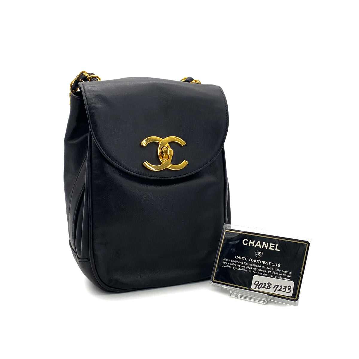 CHANEL VINTAGE CHAIN SHOULDER BAG BLACK LAMB SKIN 90287233