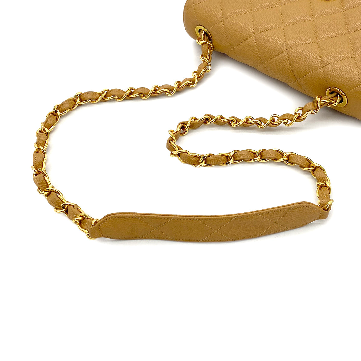 CHANEL VINTAGE MATELASSE CHAIN SHOULDER BAG BEIGE CAVIAR SKIN 90287238
