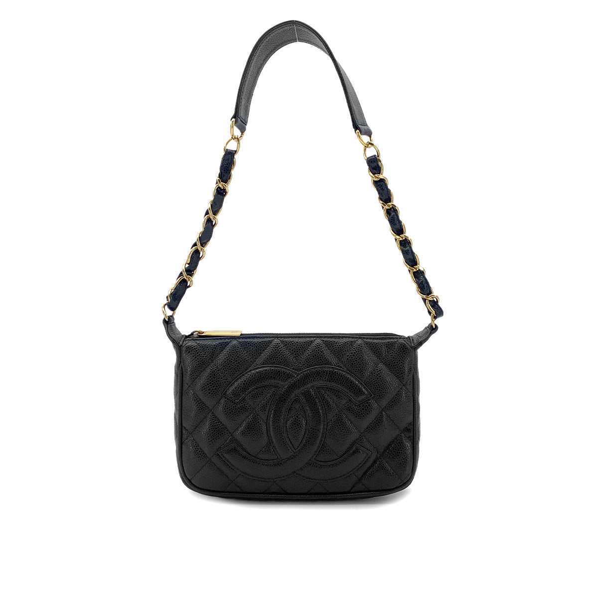 CHANEL VINTAGE COCOMARK MATELASSE CHAIN SHOULDER BAG BLACK CAVIR SKIN 90287242