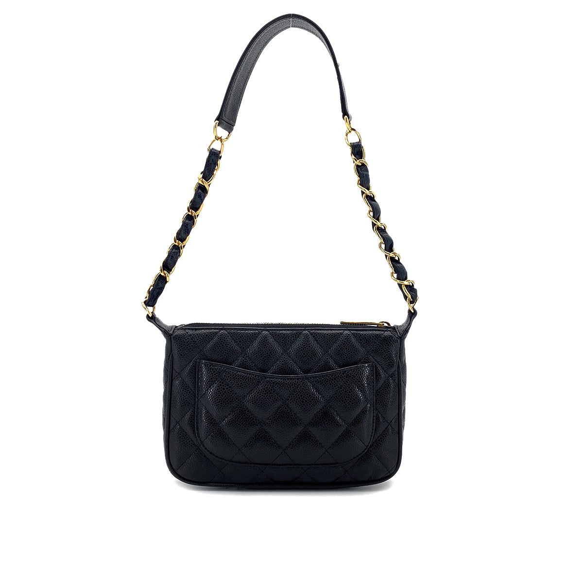 CHANEL VINTAGE COCOMARK MATELASSE CHAIN SHOULDER BAG BLACK CAVIR SKIN 90287242