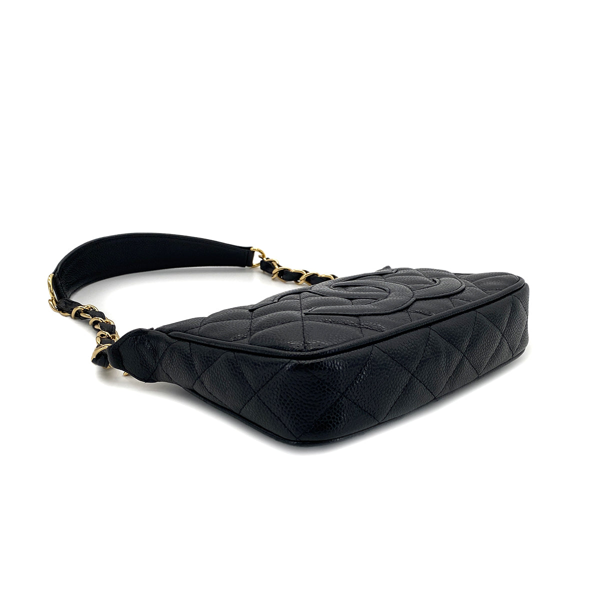 CHANEL VINTAGE COCOMARK MATELASSE CHAIN SHOULDER BAG BLACK CAVIR SKIN 90287242