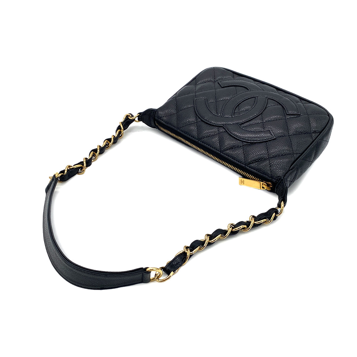 CHANEL VINTAGE COCOMARK MATELASSE CHAIN SHOULDER BAG BLACK CAVIR SKIN 90287242