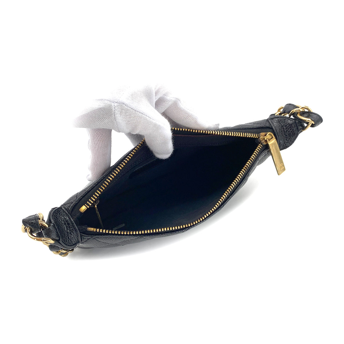 CHANEL VINTAGE COCOMARK MATELASSE CHAIN SHOULDER BAG BLACK CAVIR SKIN 90287242