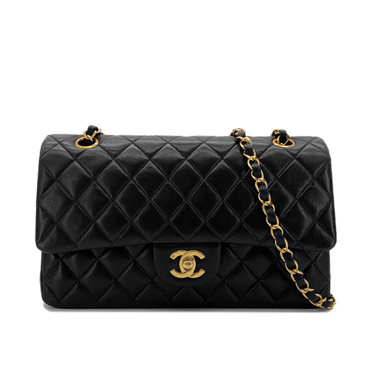 CHANEL VINTAGE CLASSIC FLAP MEDIUM CHAIN SHOULDER BAG BLACK LAMB SKIN 90287245