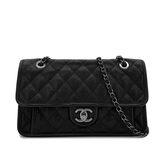 CHANEL FRENCH RIVIERA MATELASSE CHAIN SHOULDER BAG BLACK CAVIAR SKIN 90287247
