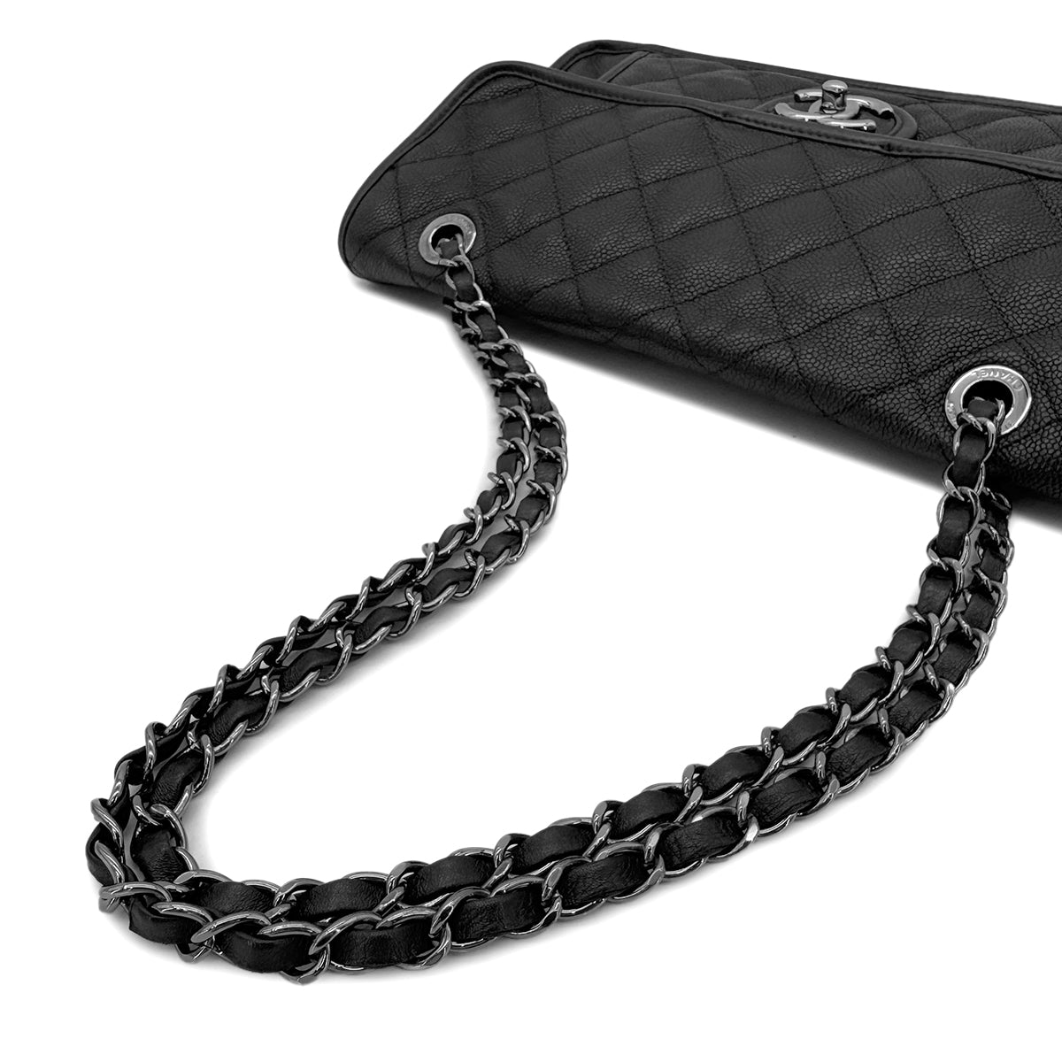CHANEL FRENCH RIVIERA MATELASSE CHAIN SHOULDER BAG BLACK CAVIAR SKIN 90287247