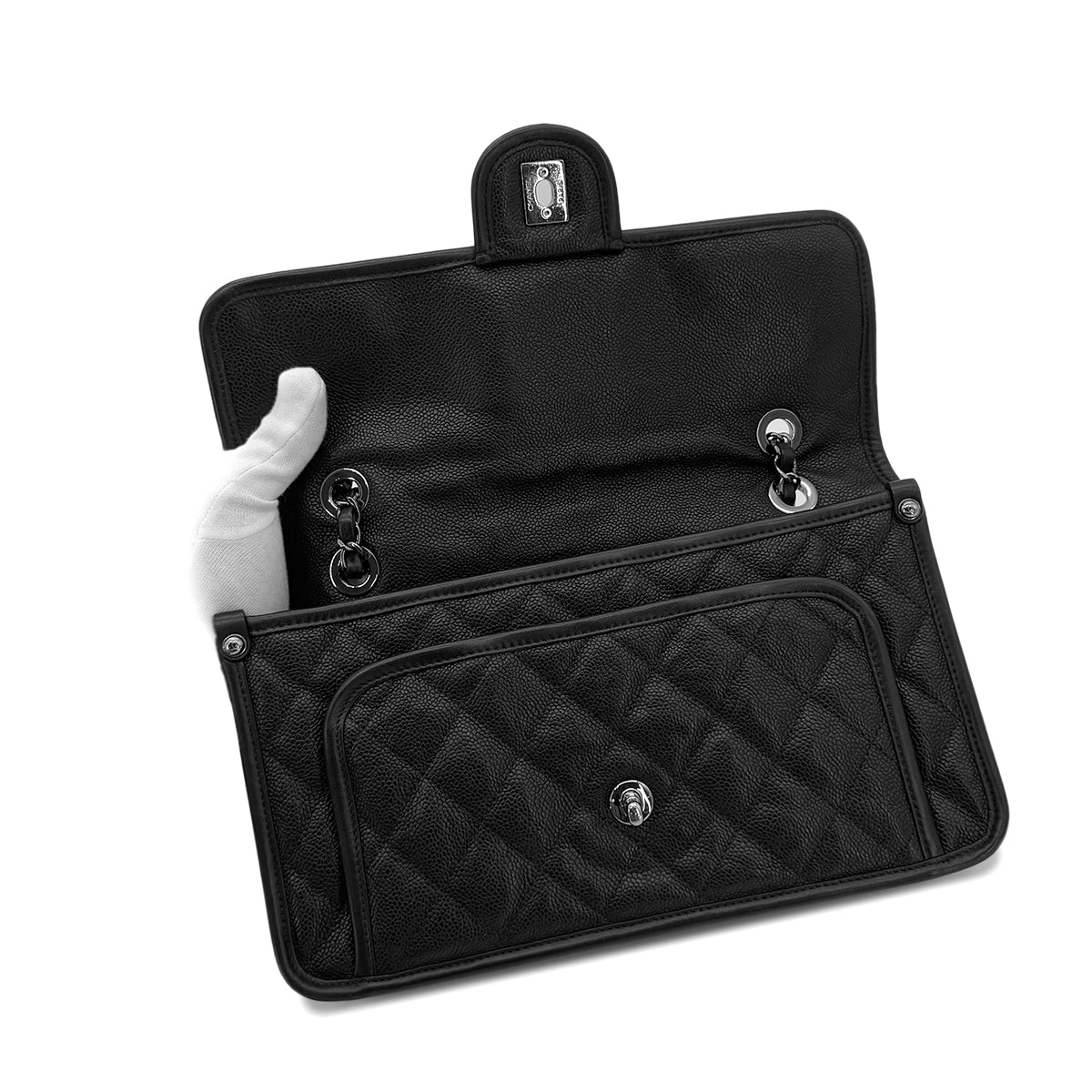 CHANEL FRENCH RIVIERA MATELASSE CHAIN SHOULDER BAG BLACK CAVIAR SKIN 90287247