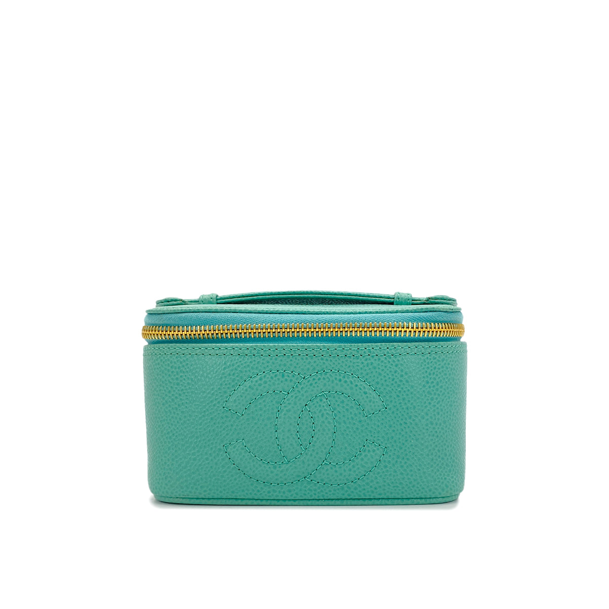 CHANEL VINTAGE MINI VANITY HAND BAG GREEN CAVIAR SKIN 90287472