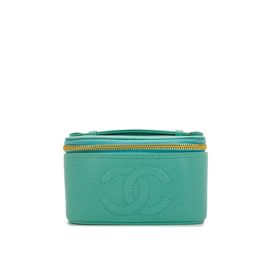 CHANEL VINTAGE MINI VANITY HAND BAG GREEN CAVIAR SKIN 90287472