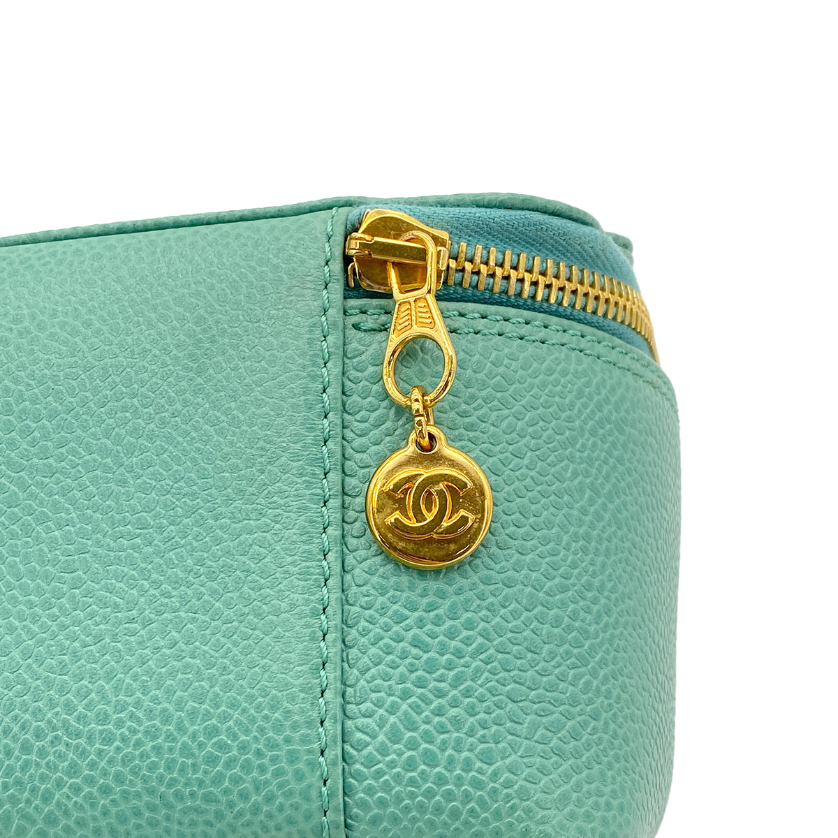 CHANEL VINTAGE MINI VANITY HAND BAG GREEN CAVIAR SKIN 90287472