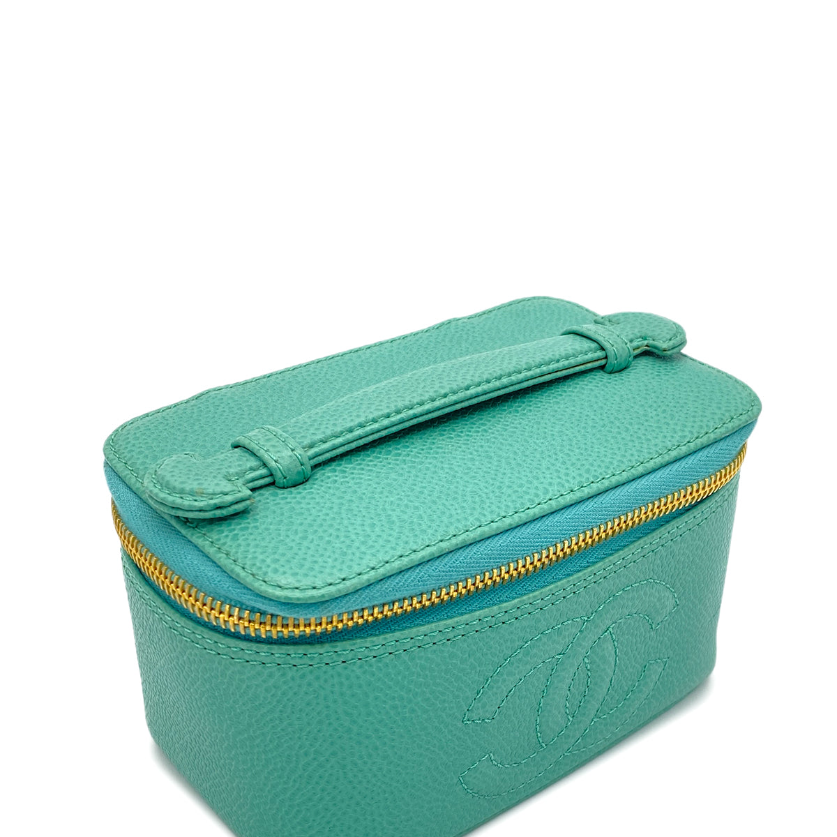 CHANEL VINTAGE MINI VANITY HAND BAG GREEN CAVIAR SKIN 90287472