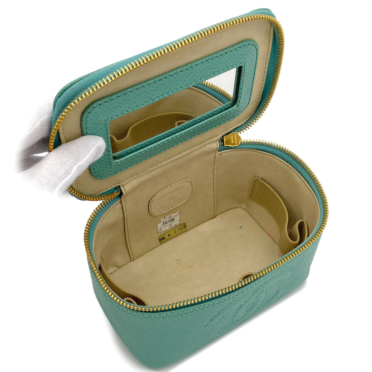 CHANEL VINTAGE MINI VANITY HAND BAG GREEN CAVIAR SKIN 90287472