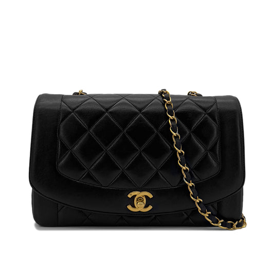 VINTAGE DIANA MEDIUM CHAIN SHOULDER BAG BLACK LAMB SKIN 90287474