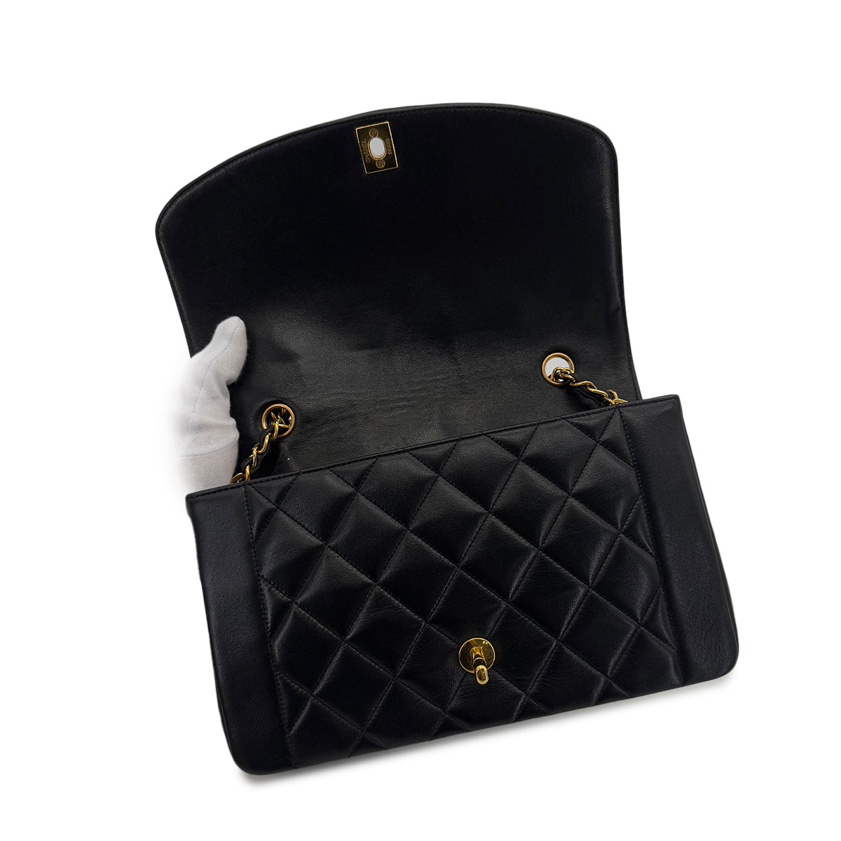 VINTAGE DIANA MEDIUM CHAIN SHOULDER BAG BLACK LAMB SKIN 90287474