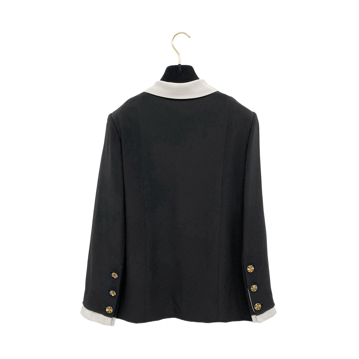 CHANEL VINTAGE FOUR POCKET BICOLOR JACKET PLEATED SKIRT SET BLACK 40 RTW 90287485