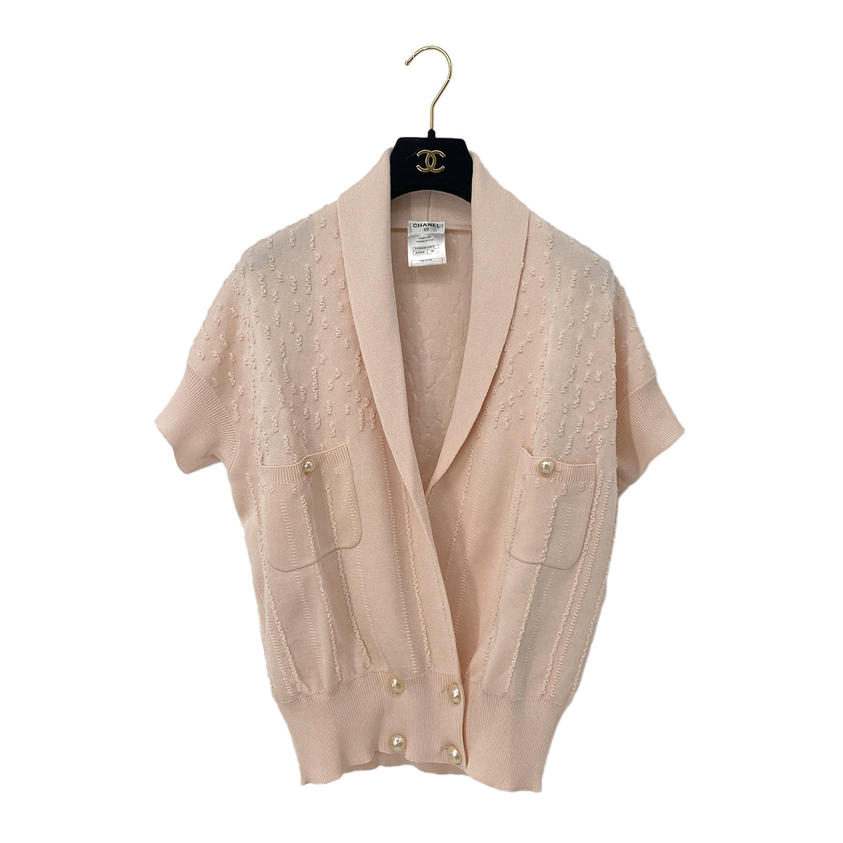 CHANEL COCO FAKEPEARL BUTTON CARDIGAN PINK RAYON 40 P43 RTW 90287724