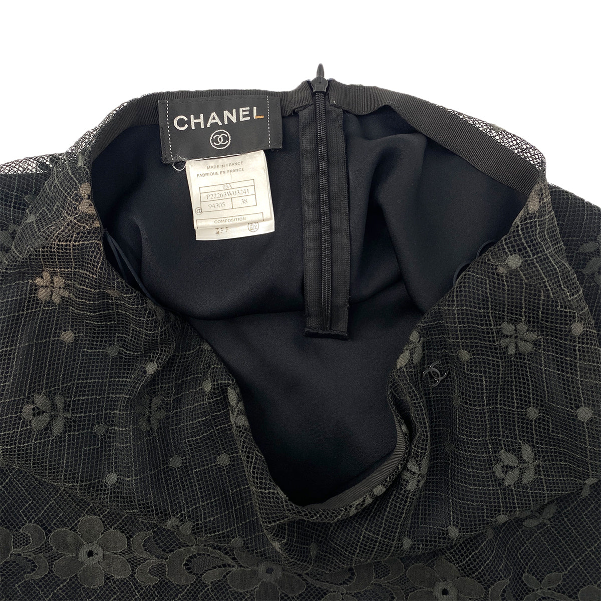 CHANEL LACE SKIRT BLACK COTTON 38 03A RTW 90287811