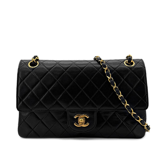 CHANEL VINTAGE CLASSIC FLAP MEDIUM CHAIN SHOULDER BAG BLACK LAMB SKIN 90287882